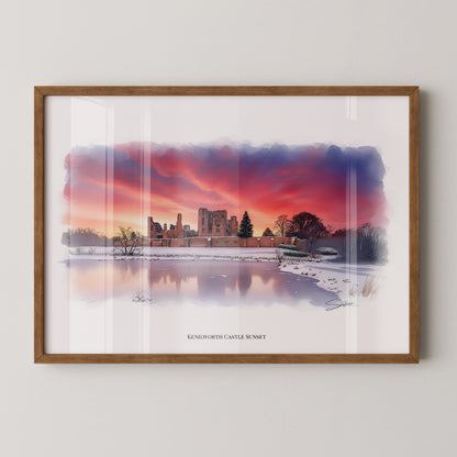 Kenilworth, Warwickshire Local Landmark Print - Kenilworth Castle Sunset by Simon Lambert. Framed or Unframed Print Various Sizes