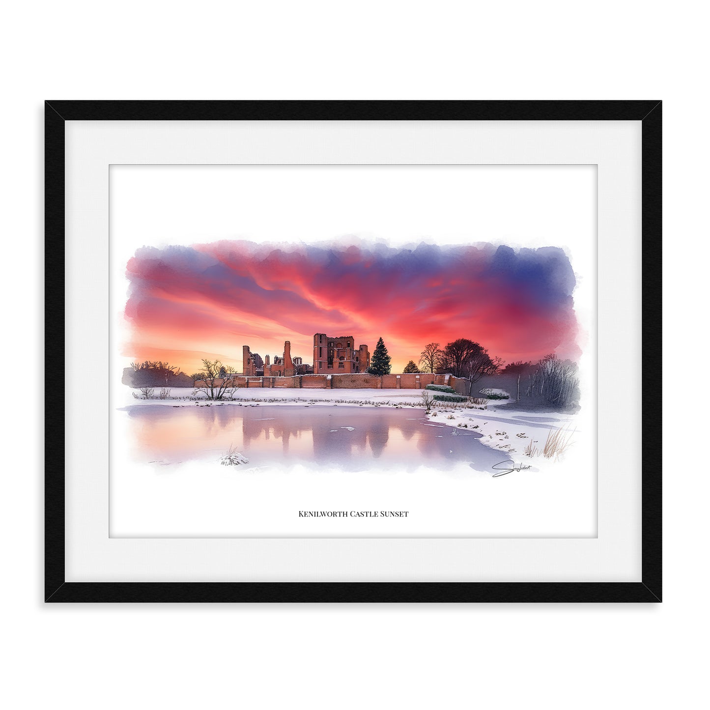 Kenilworth, Warwickshire Local Landmark Print - Kenilworth Castle Sunset by Simon Lambert. Framed or Unframed Print Various Sizes