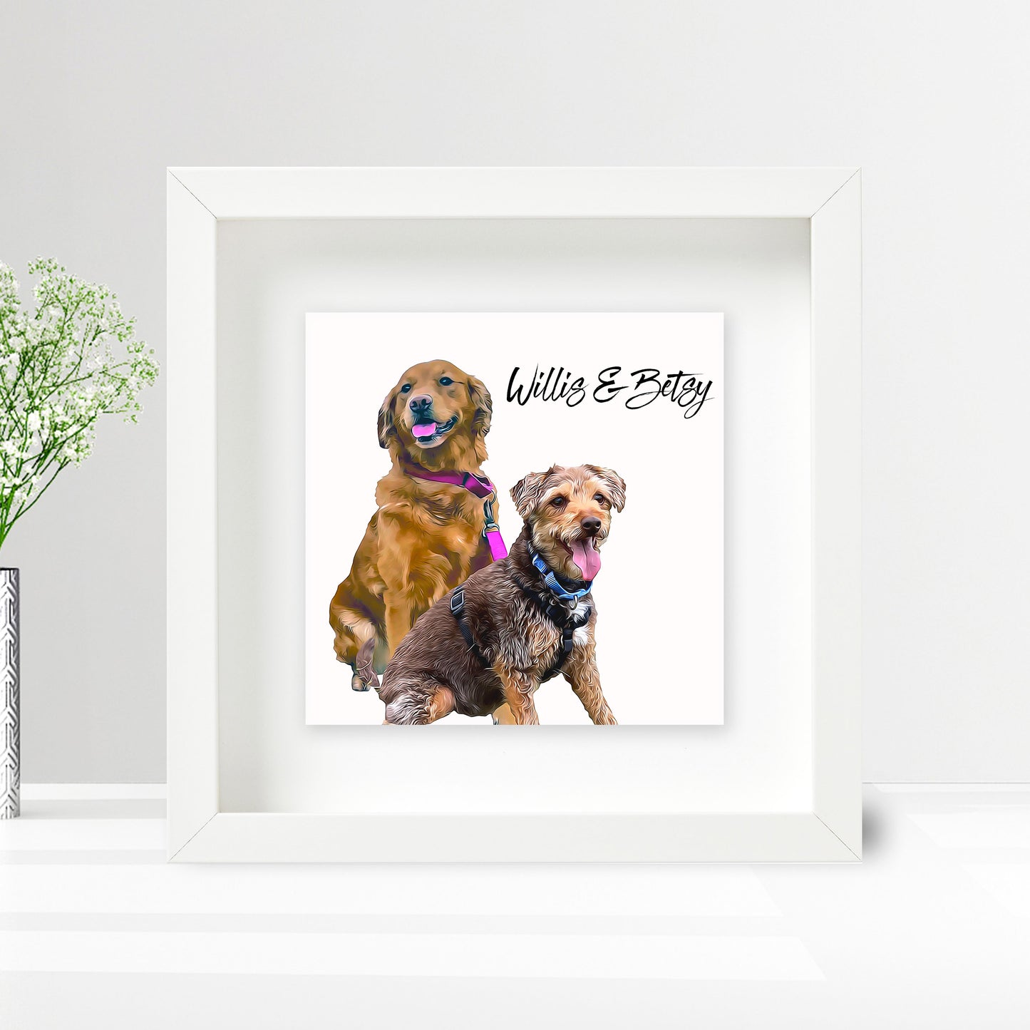 Personalised Pet Dog Cat Brush Portrait Custom Photo Print on Ceramic Tile in Box Frame Gift
