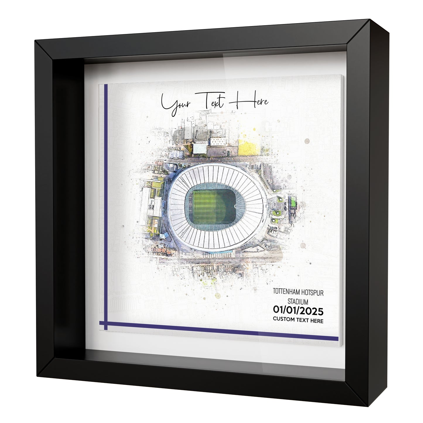Framed Ceramic Tile Art: Personalised Football Stadium Art Print, Custom Aerial Map - ANY STADIUM Worldwide, Bespoke Text, Football Gift Keepsake
