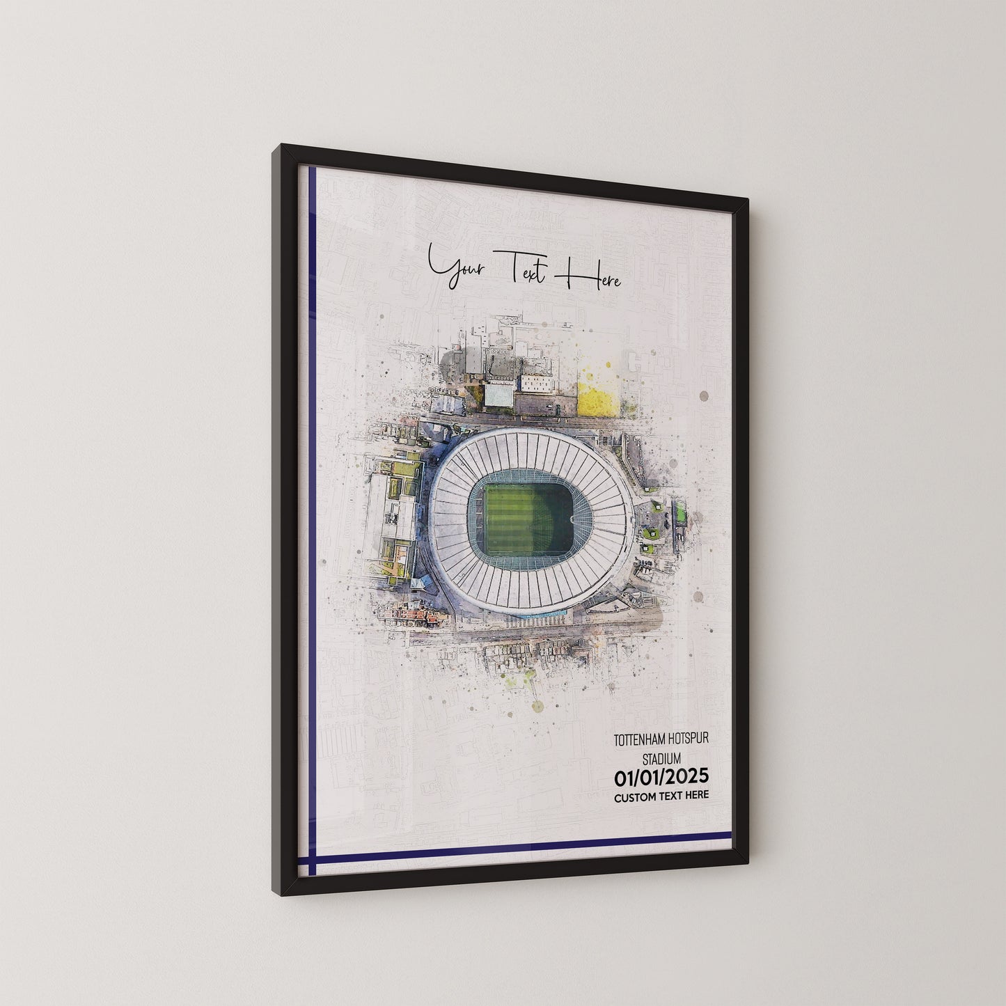 Tottenham Hotspur, 'London Stadium' Football Stadium Poster Artwork, Personalised Watercolour Art Print, Custom Aerial Layout - Framing options available ANY STADIUM Worldwide.