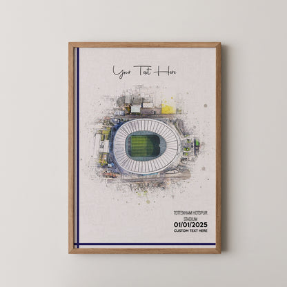 Tottenham Hotspur, 'London Stadium' Football Stadium Poster Artwork, Personalised Watercolour Art Print, Custom Aerial Layout - Framing options available ANY STADIUM Worldwide.