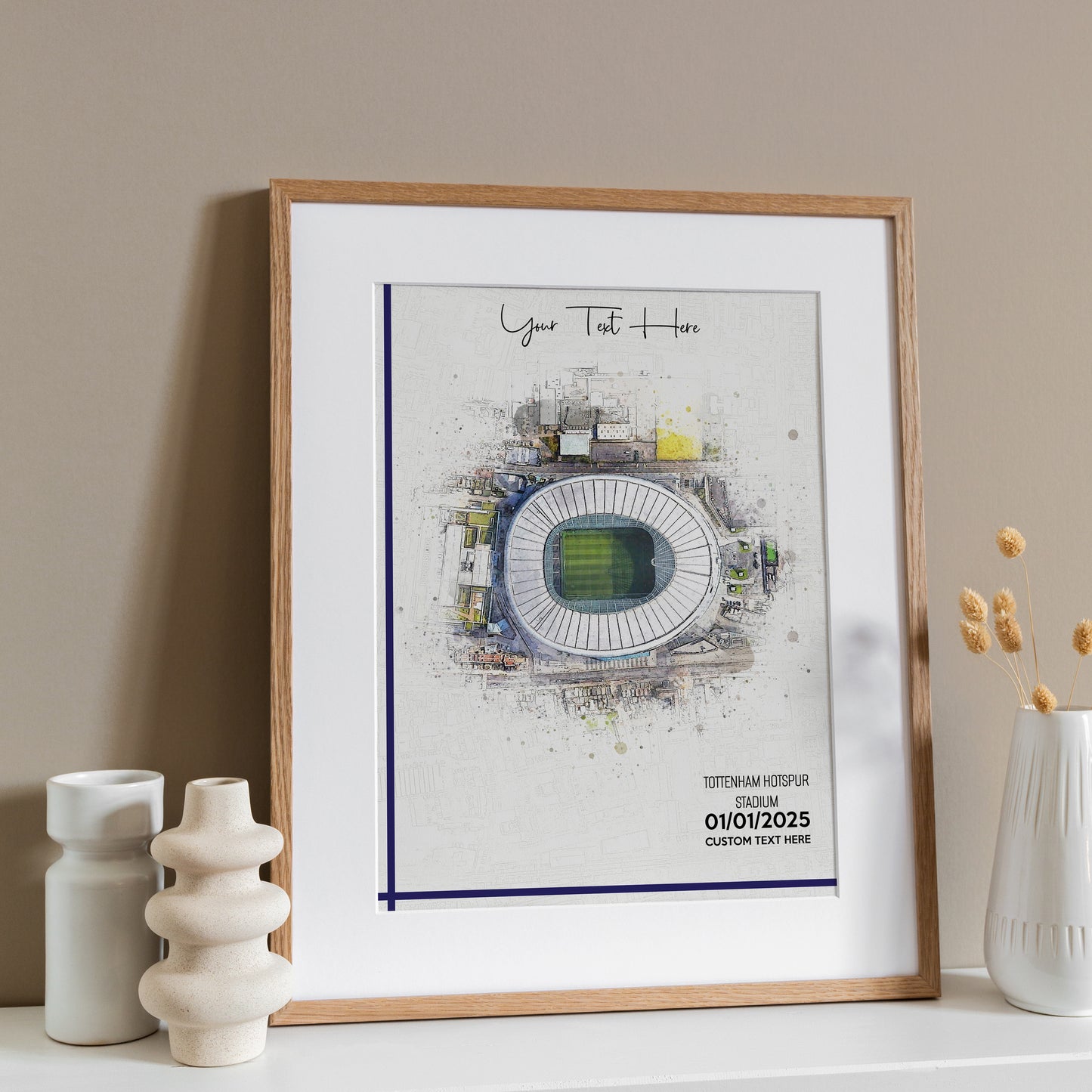 Tottenham Hotspur, 'London Stadium' Football Stadium Poster Artwork, Personalised Watercolour Art Print, Custom Aerial Layout - Framing options available ANY STADIUM Worldwide.