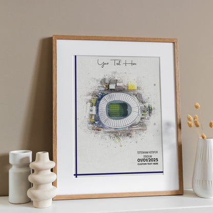 Tottenham Hotspur, 'London Stadium' Football Stadium Poster Artwork, Personalised Watercolour Art Print, Custom Aerial Layout - Framing options available ANY STADIUM Worldwide.