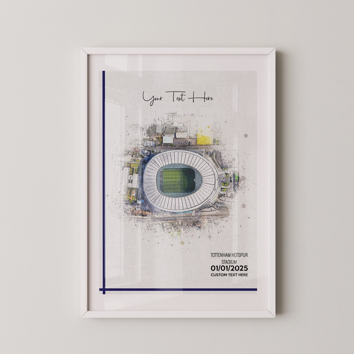 Tottenham Hotspur, 'London Stadium' Football Stadium Poster Artwork, Personalised Watercolour Art Print, Custom Aerial Layout - Framing options available ANY STADIUM Worldwide.