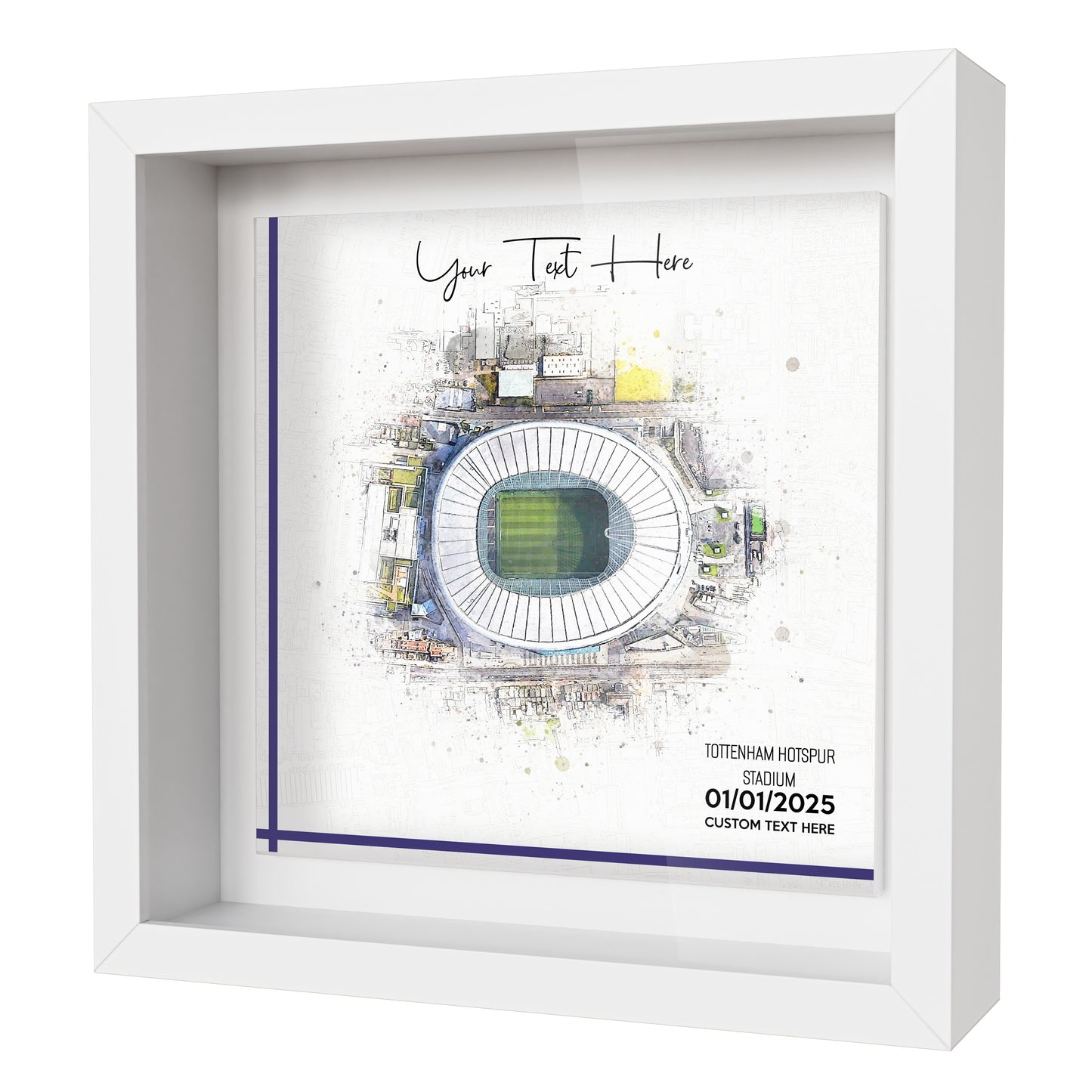 Framed Ceramic Tile Art: Personalised Football Stadium Art Print, Custom Aerial Map - ANY STADIUM Worldwide, Bespoke Text, Football Gift Keepsake
