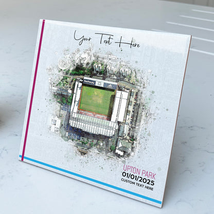 Personalised Football Stadium Aerial Watercolour Style Artwork on Mounted Ceramic Tile