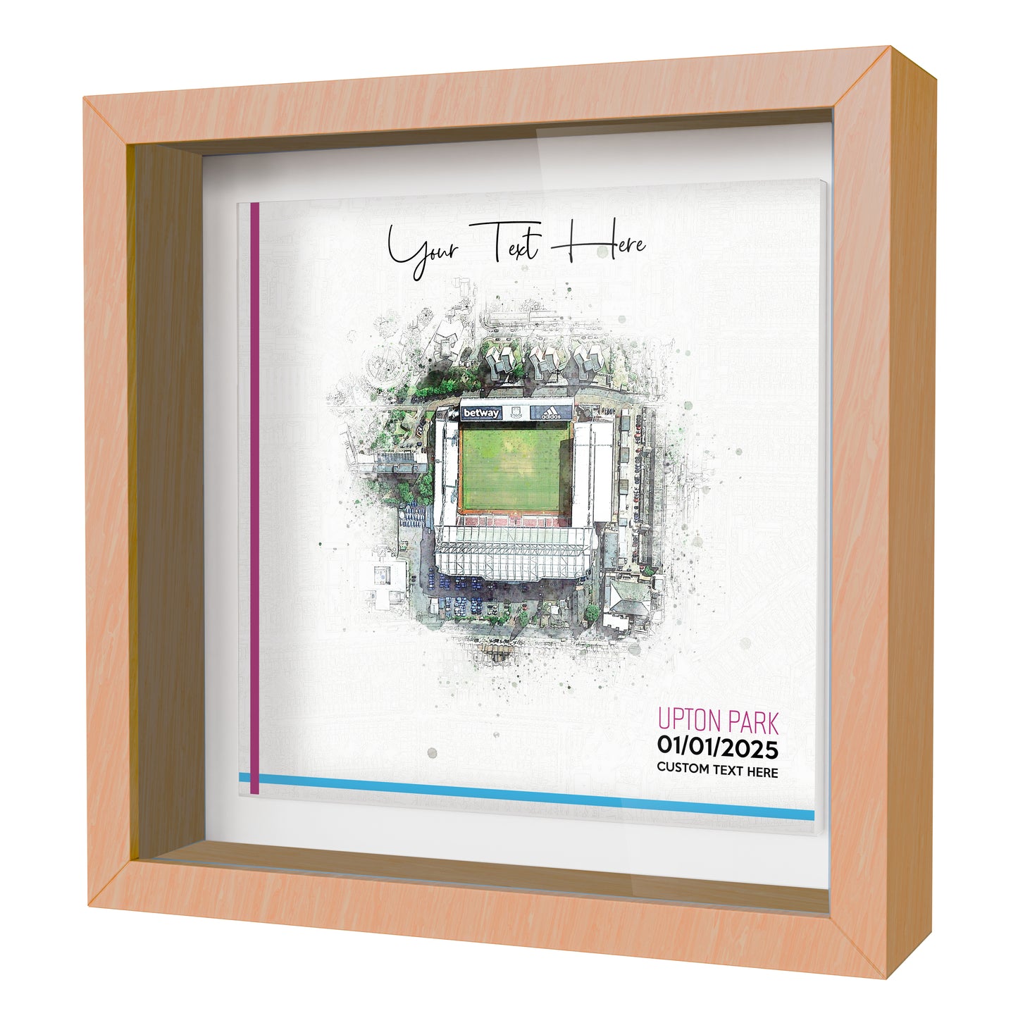 Framed Ceramic Tile Art: Personalised Football Stadium Art Print, Custom Aerial Map - ANY STADIUM Worldwide, Bespoke Text, Football Gift Keepsake
