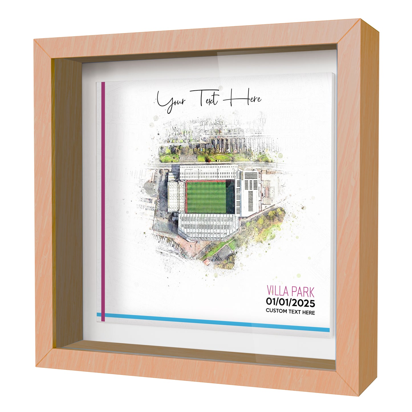 Framed Ceramic Tile Art: Personalised Football Stadium Art Print, Custom Aerial Map - ANY STADIUM Worldwide, Bespoke Text, Football Gift Keepsake