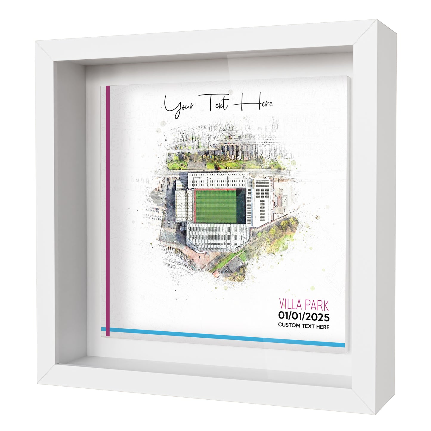 Framed Ceramic Tile Art: Personalised Football Stadium Art Print, Custom Aerial Map - ANY STADIUM Worldwide, Bespoke Text, Football Gift Keepsake