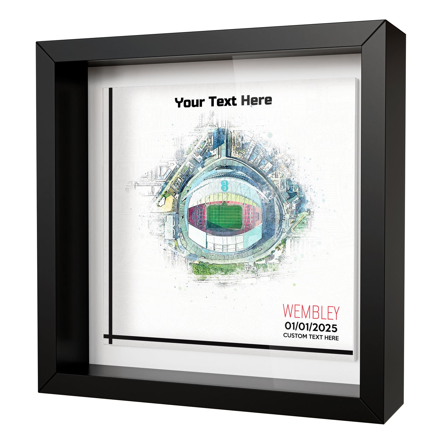 Framed Ceramic Tile Art: Personalised Football Stadium Art Print, Custom Aerial Map - ANY STADIUM Worldwide, Bespoke Text, Football Gift Keepsake