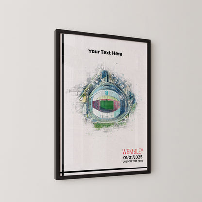 Wembley, 'National Stadium' Football Stadium Poster Artwork, Personalised Watercolour Art Print, Custom Aerial Layout - Framing options available ANY STADIUM Worldwide.