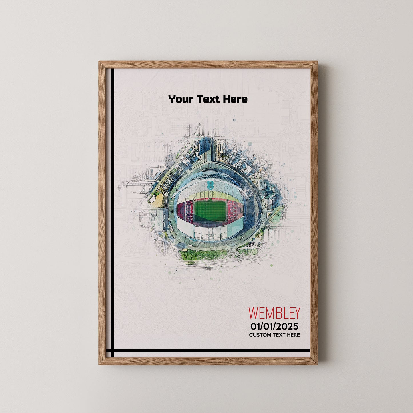 Wembley, 'National Stadium' Football Stadium Poster Artwork, Personalised Watercolour Art Print, Custom Aerial Layout - Framing options available ANY STADIUM Worldwide.
