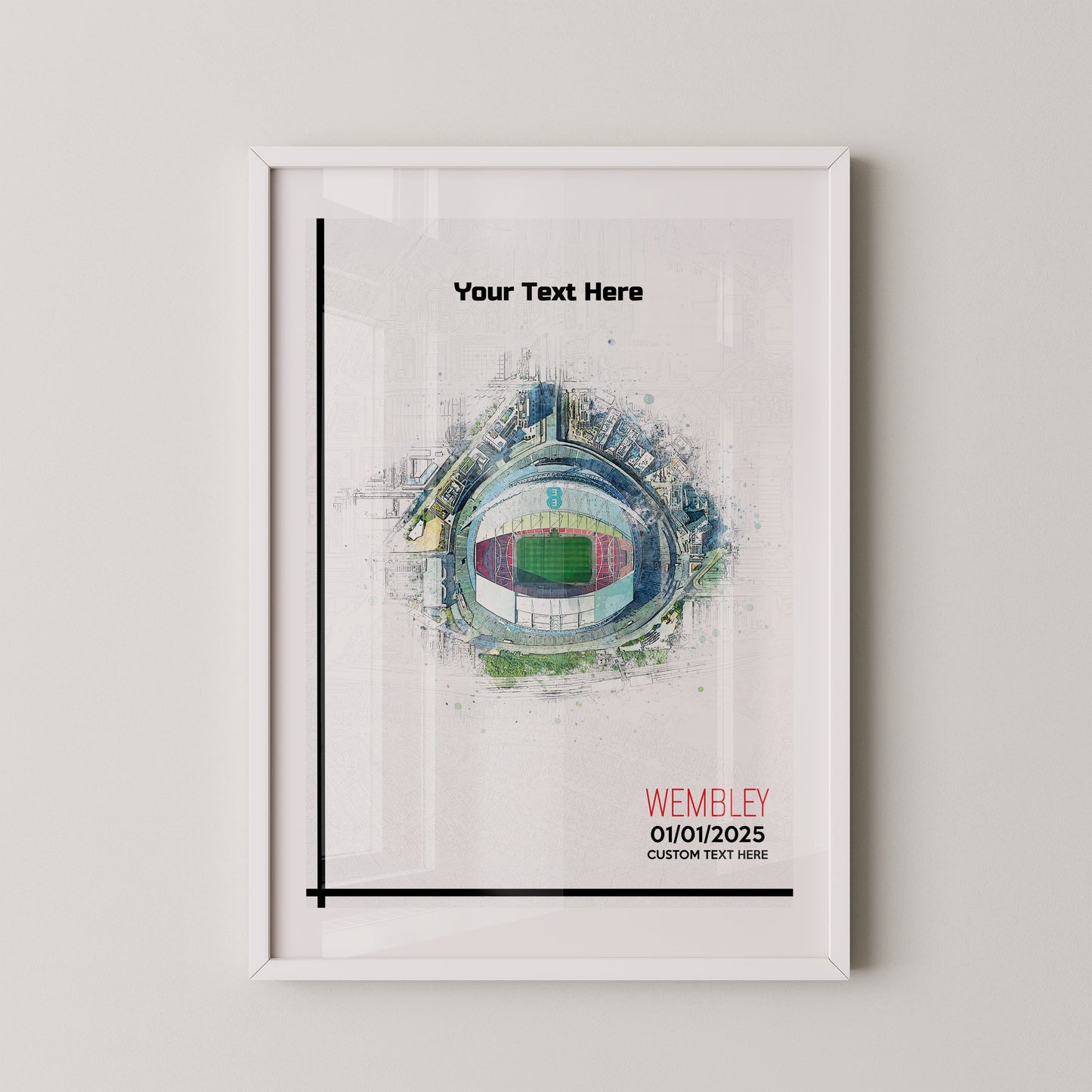 Wembley, 'National Stadium' Football Stadium Poster Artwork, Personalised Watercolour Art Print, Custom Aerial Layout - Framing options available ANY STADIUM Worldwide.