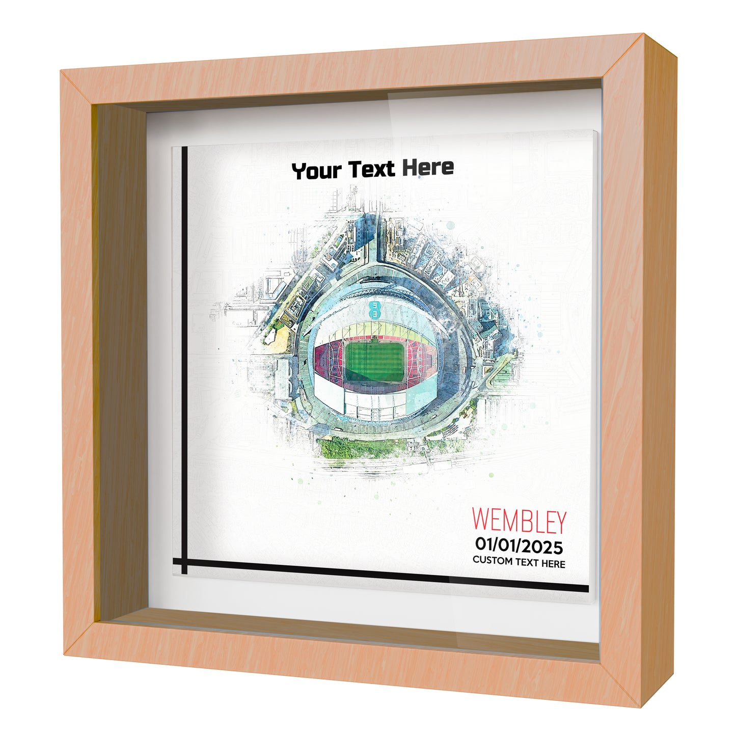 Framed Ceramic Tile Art: Personalised Football Stadium Art Print, Custom Aerial Map - ANY STADIUM Worldwide, Bespoke Text, Football Gift Keepsake