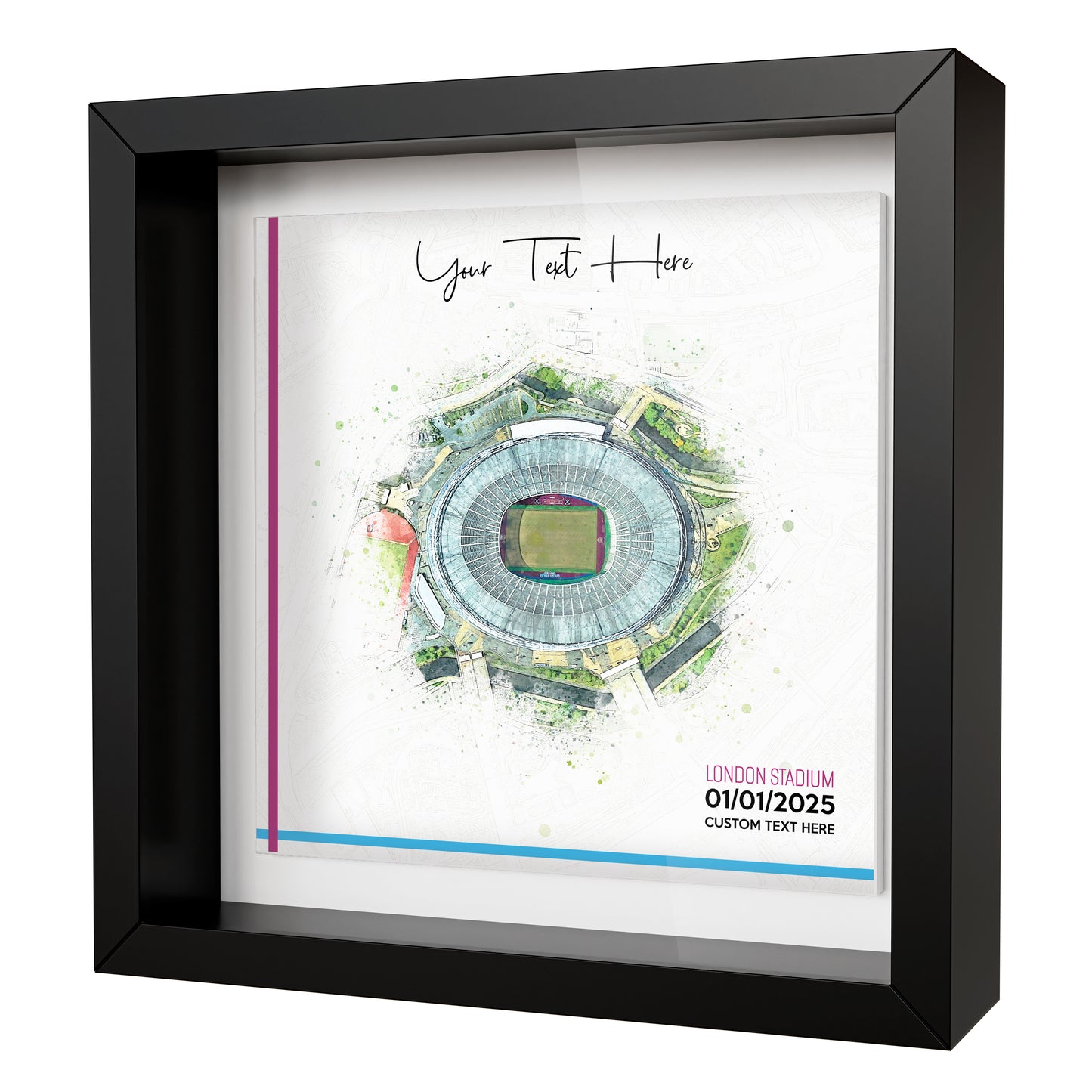 Framed Ceramic Tile Art: Personalised Football Stadium Art Print, Custom Aerial Map - ANY STADIUM Worldwide, Bespoke Text, Football Gift Keepsake