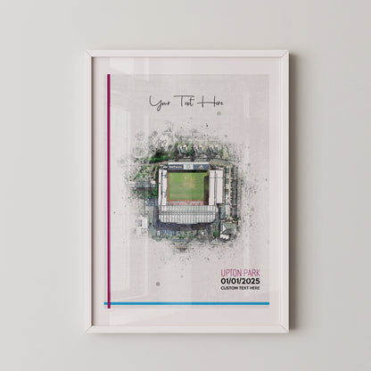 West Ham United, 'Upton Park' Football Stadium Poster Artwork, Personalised Watercolour Art Print, Custom Aerial Layout - Framing options available ANY STADIUM Worldwide.