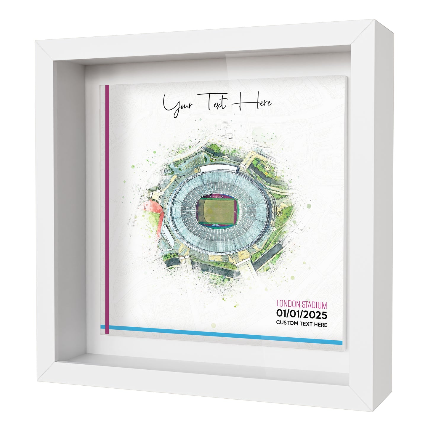 Framed Ceramic Tile Art: Personalised Football Stadium Art Print, Custom Aerial Map - ANY STADIUM Worldwide, Bespoke Text, Football Gift Keepsake