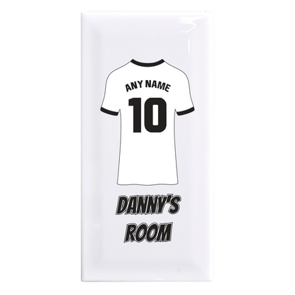 Personalised Premium Ceramic Children's Football Door Plaque - Premier Championship Football Team Shirt Style