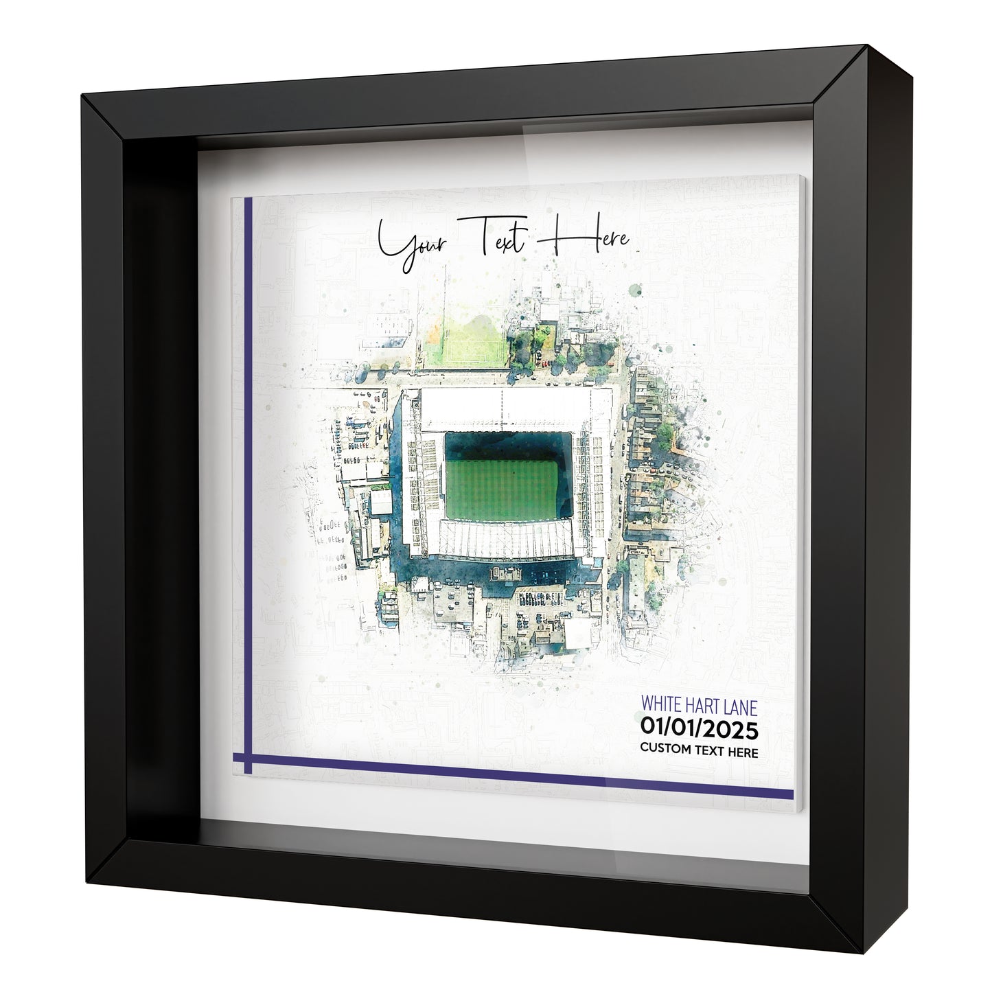 Framed Ceramic Tile Art: Personalised Football Stadium Art Print, Custom Aerial Map - ANY STADIUM Worldwide, Bespoke Text, Football Gift Keepsake
