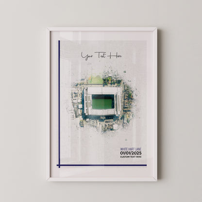 Tottenham Hotspur, 'White Hart Lane' Football Stadium Poster Artwork, Personalised Watercolour Art Print, Custom Aerial Layout - Framing options available ANY STADIUM Worldwide.