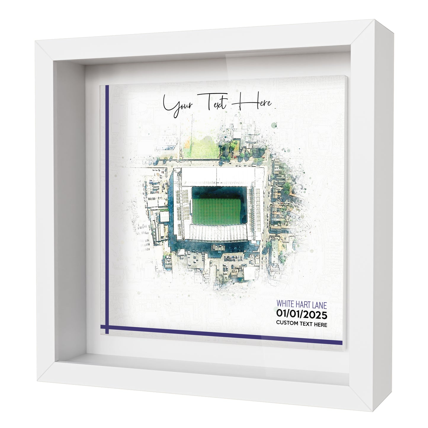 Framed Ceramic Tile Art: Personalised Football Stadium Art Print, Custom Aerial Map - ANY STADIUM Worldwide, Bespoke Text, Football Gift Keepsake