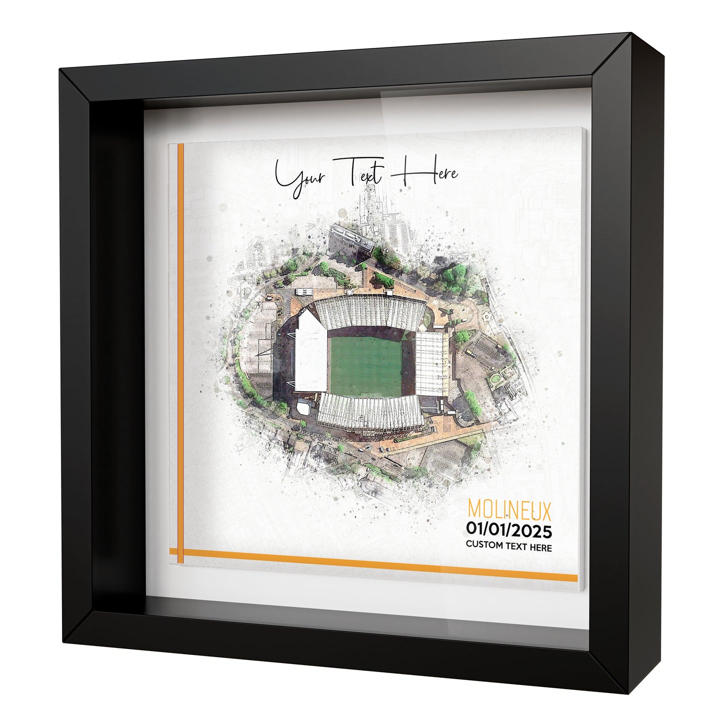 Framed Ceramic Tile Art: Personalised Football Stadium Art Print, Custom Aerial Map - ANY STADIUM Worldwide, Bespoke Text, Football Gift Keepsake