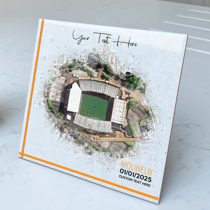 Personalised Football Stadium Aerial Watercolour Style Artwork on Mounted Ceramic Tile