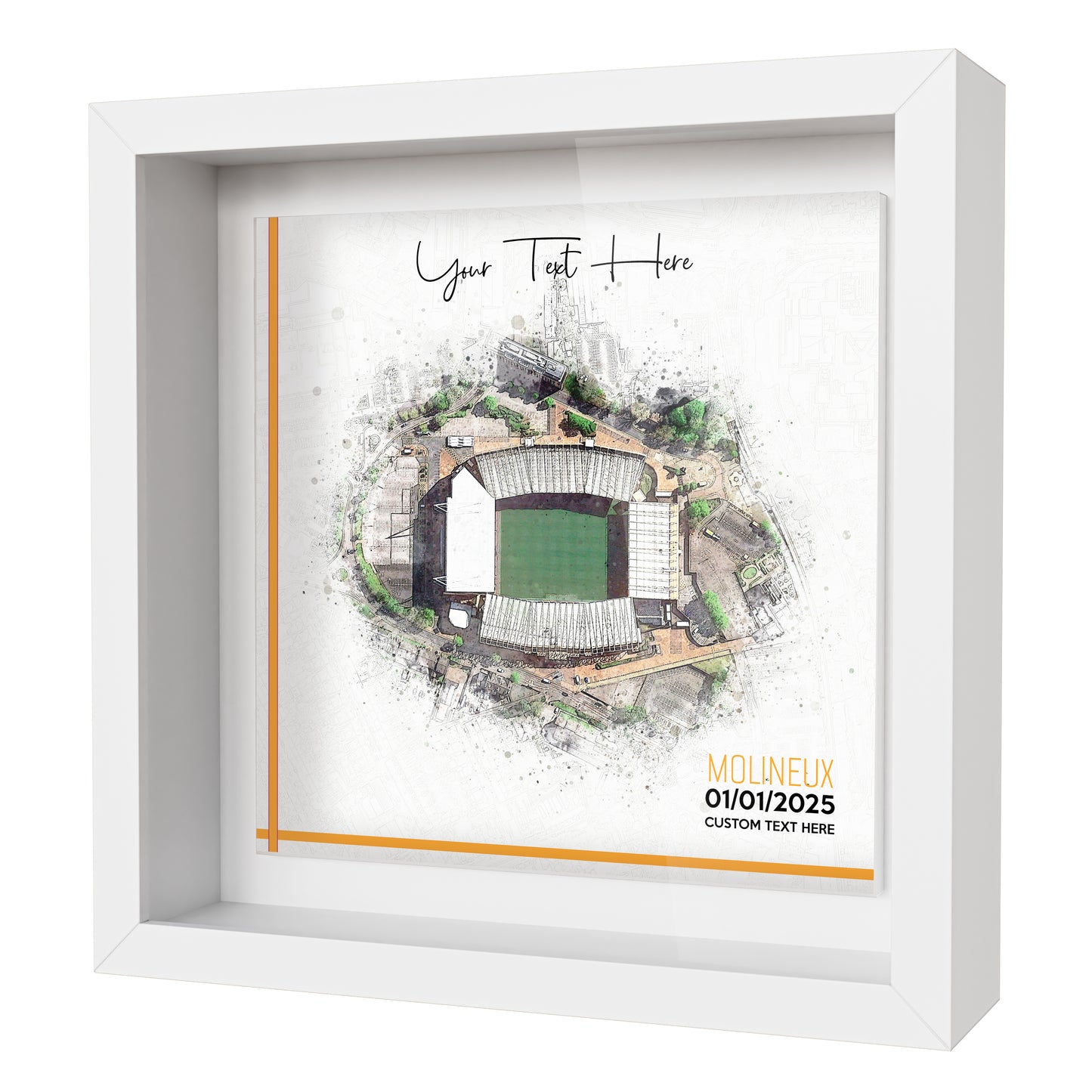 Framed Ceramic Tile Art: Personalised Football Stadium Art Print, Custom Aerial Map - ANY STADIUM Worldwide, Bespoke Text, Football Gift Keepsake