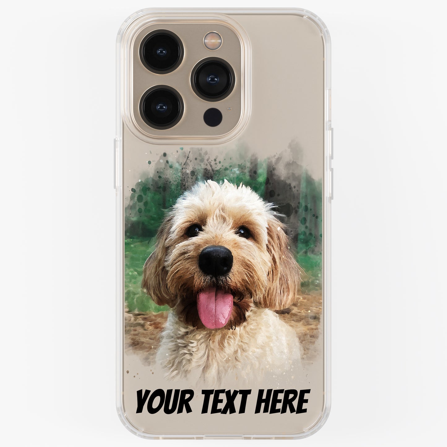 Personalised Pet Portrait Phone Case – Clear Silicone with Custom Brush Art Background | iPhone & Samsung