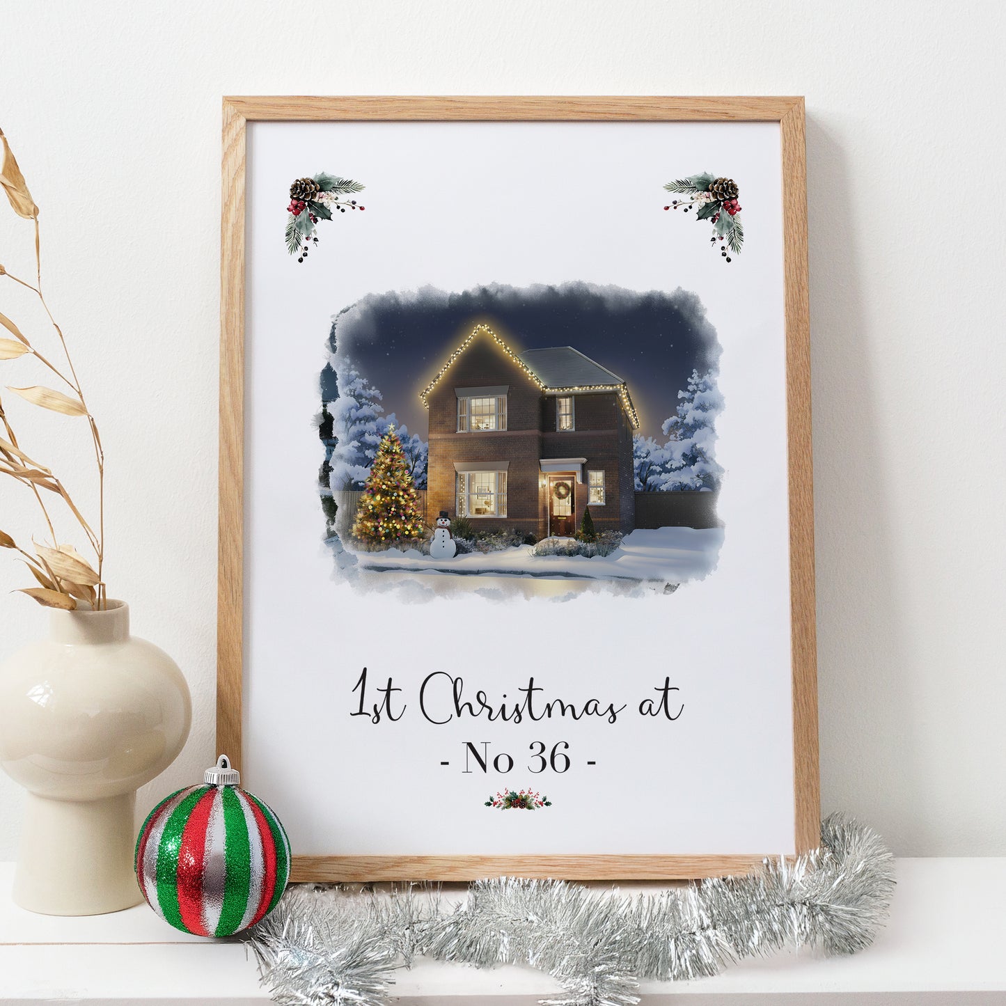 Custom Christmas Home/House Watercolour Scene Personalised Welcome Artwork. Framed or Unframed Print Various Sizes