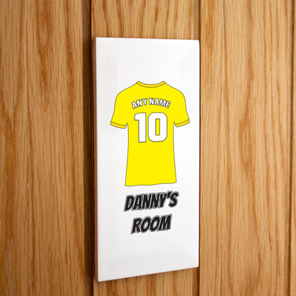 Personalised Premium Ceramic Children's Football Door Plaque - Premier Championship Football Team Shirt Style