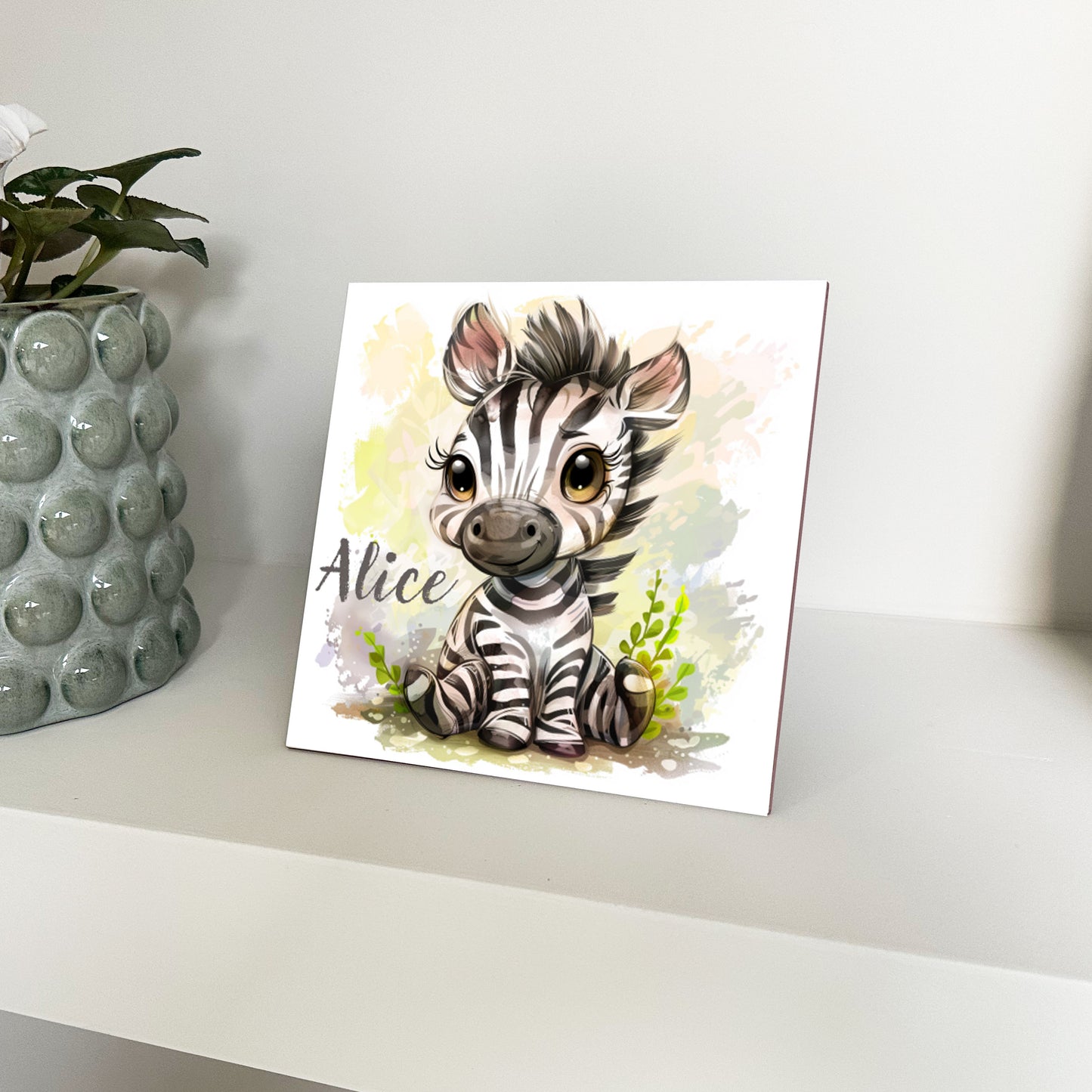 Personalised Baby Zebra Artwork - Framed CERAMIC TILE Print