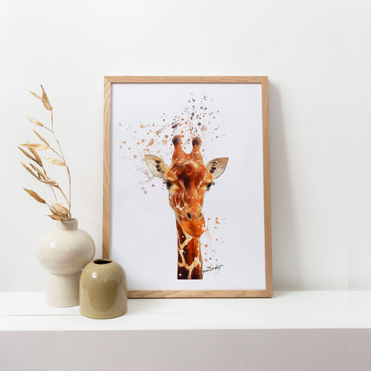 Giraffe Portrait Splatter Style Artwork Fine Art Print (Unframed)