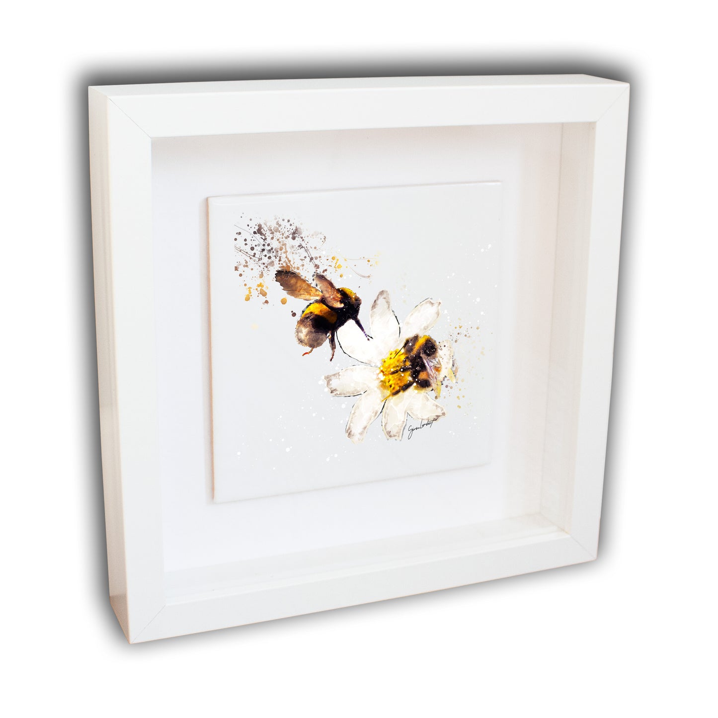 Bumblebee Portrait Brush Splatter Style Artwork - Framed CERAMIC TILE Art
