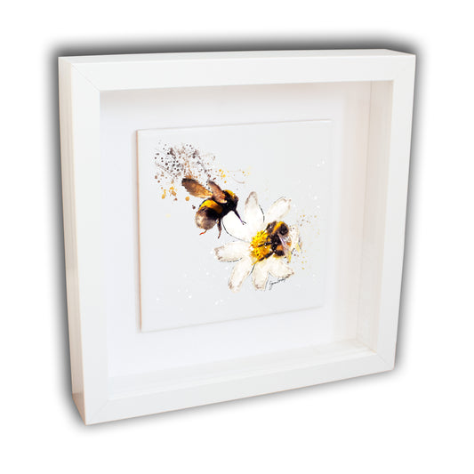 Bumblebee Portrait Brush Splatter Style Artwork - Framed CERAMIC TILE Art
