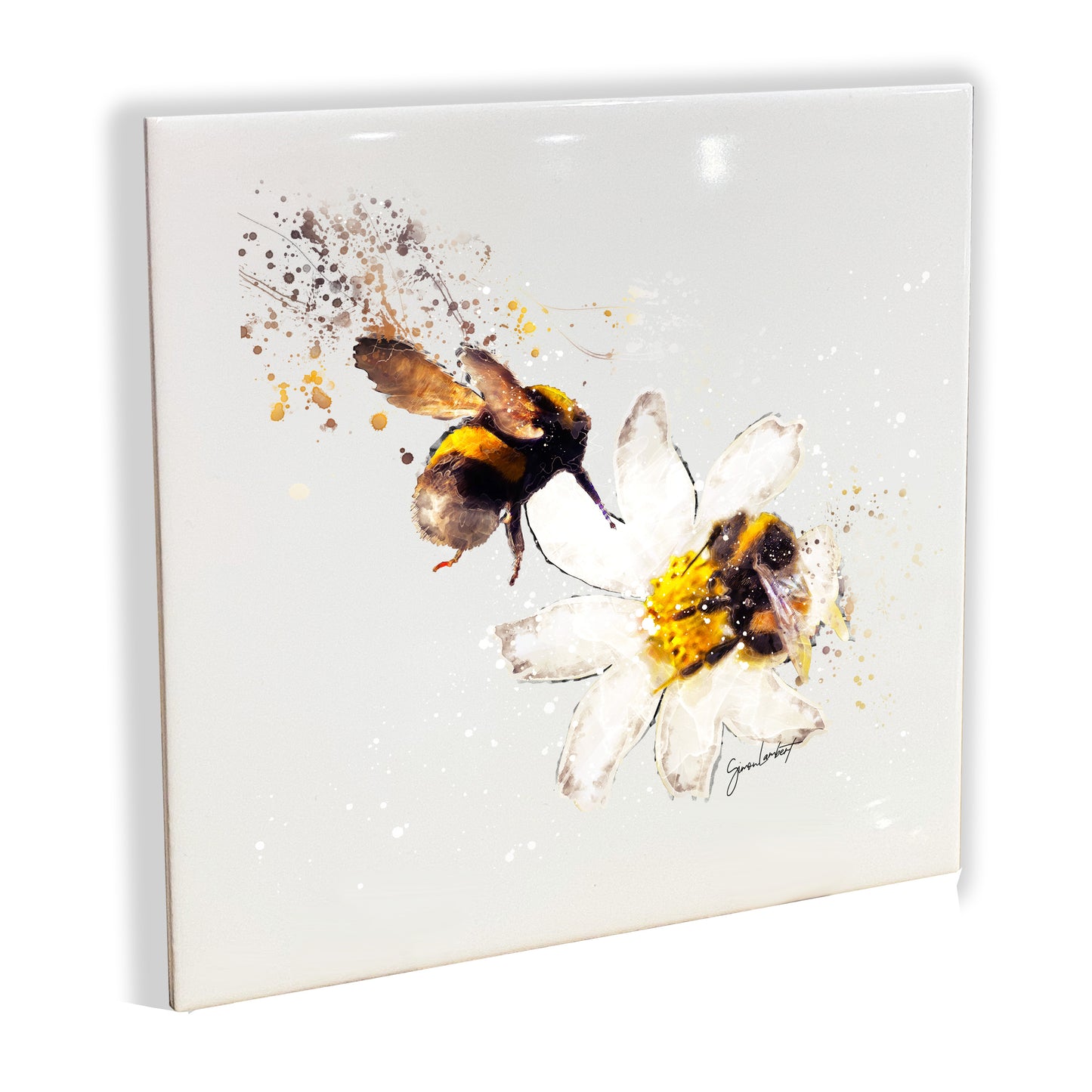 Bumblebee Portrait Brush Splatter Style Artwork - Framed CERAMIC TILE Art
