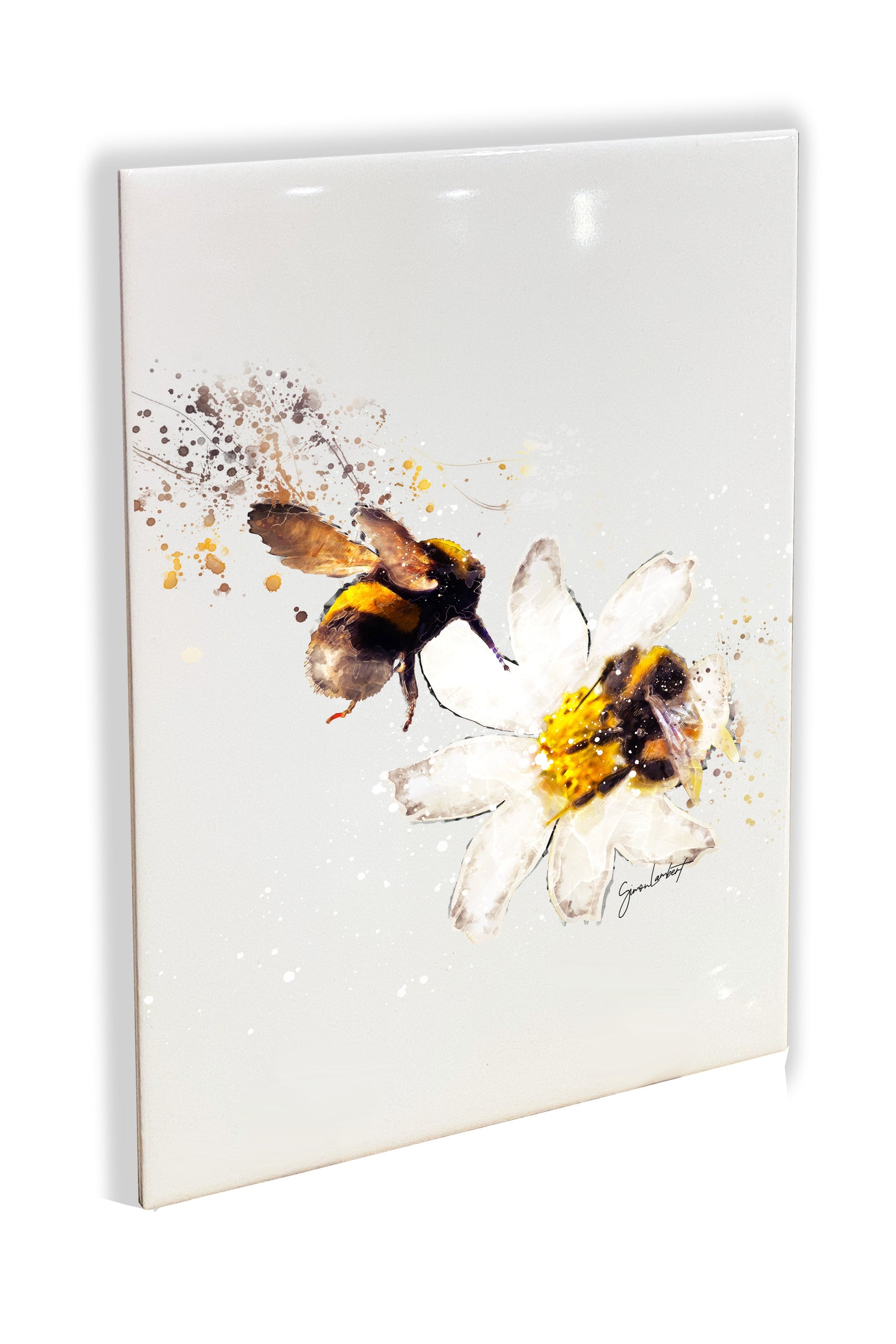 Bumblebee Portrait Brush Splatter Style Artwork - Framed CERAMIC TILE Art