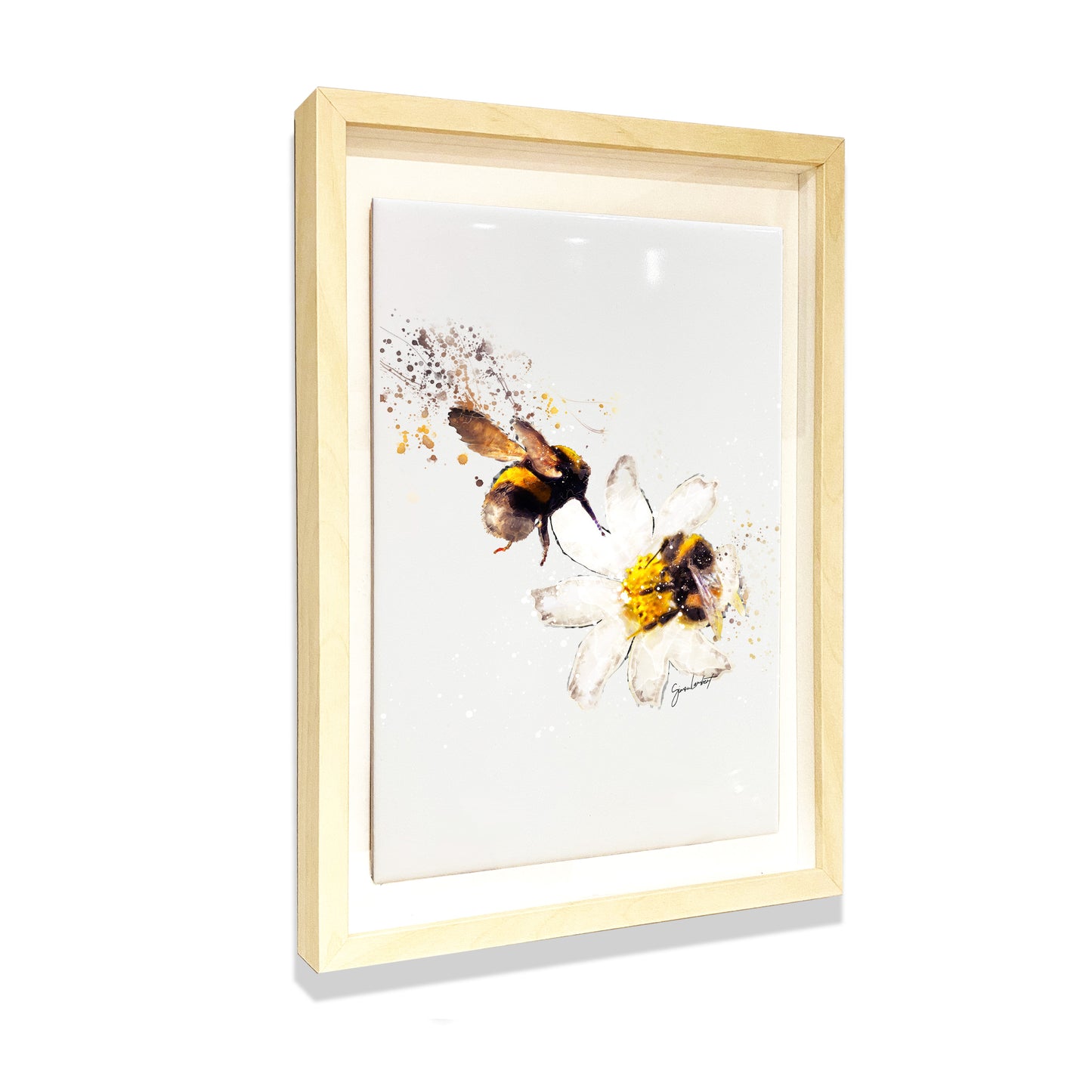 Bumblebee Portrait Brush Splatter Style Artwork - Framed CERAMIC TILE Art