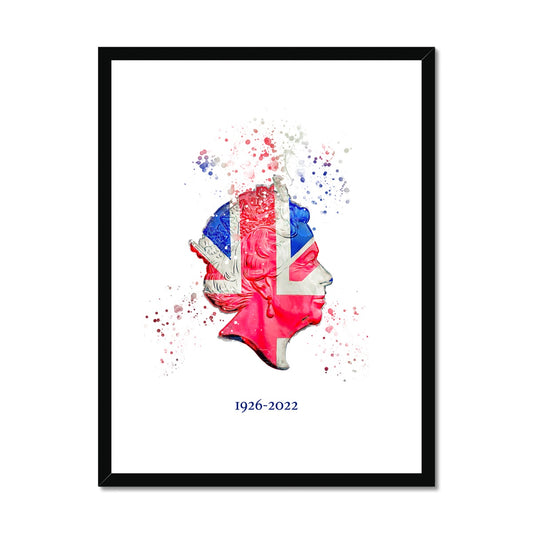 Queen Elizabeth II Commemorative Splatter Artwork Framed & Mounted Print