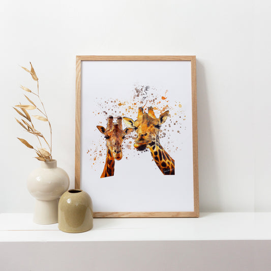 Giraffe Portrait Splatter Style Artwork Fine Art Print (Unframed)