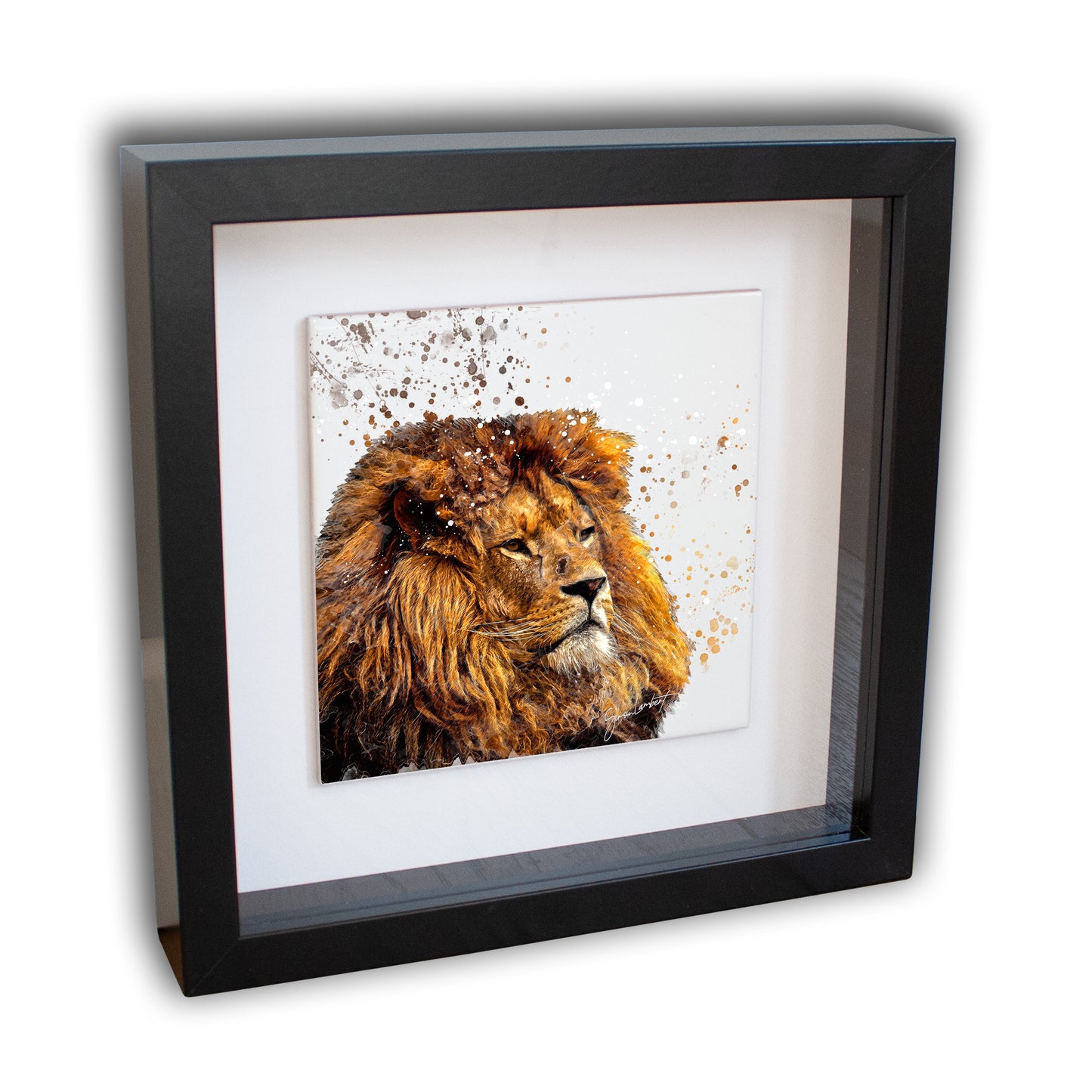 Lion Portrait Brush Splatter Style Artwork - Framed CERAMIC TILE Art