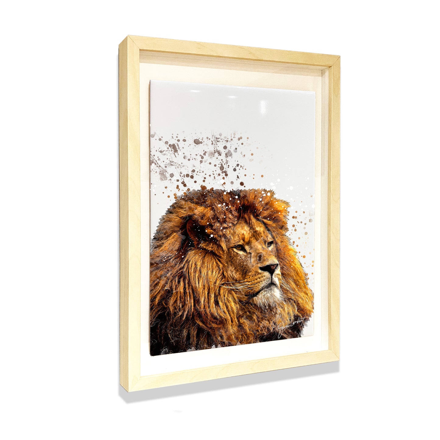 Lion Portrait Brush Splatter Style Artwork - Framed CERAMIC TILE Art