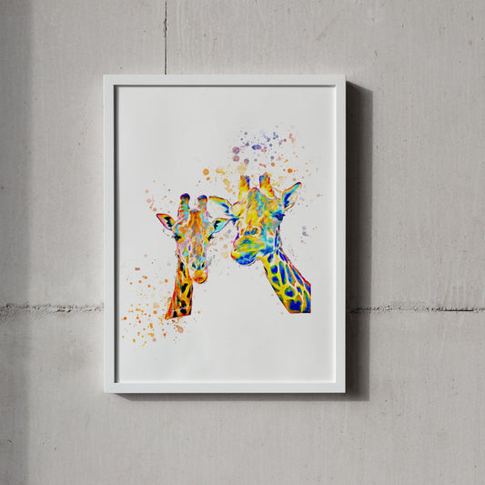 Rainbow Giraffe Portrait Splatter Style Artwork Fine Art Print (Unframed)
