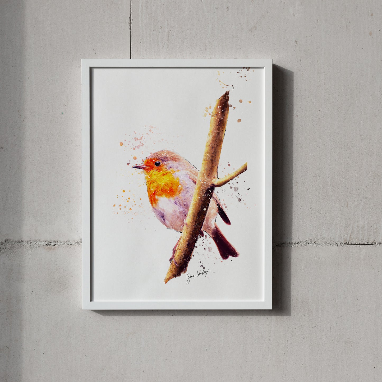 Robin Portrait Splatter Style Artwork Fine Art Print (Unframed)
