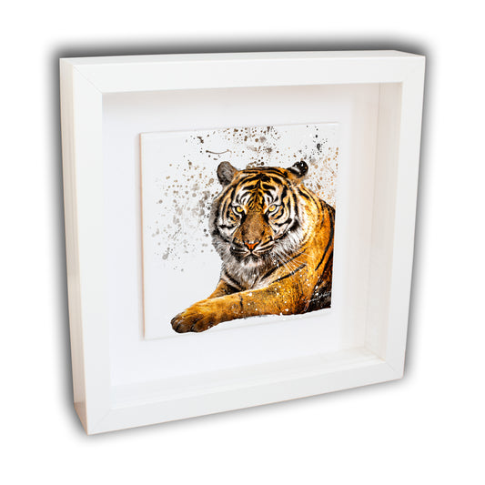 Tiger Portrait Brush Splatter Style Artwork - Framed CERAMIC TILE Art
