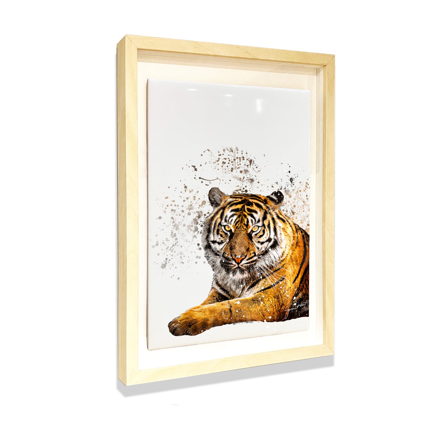 Tiger Portrait Brush Splatter Style Artwork - Framed CERAMIC TILE Art