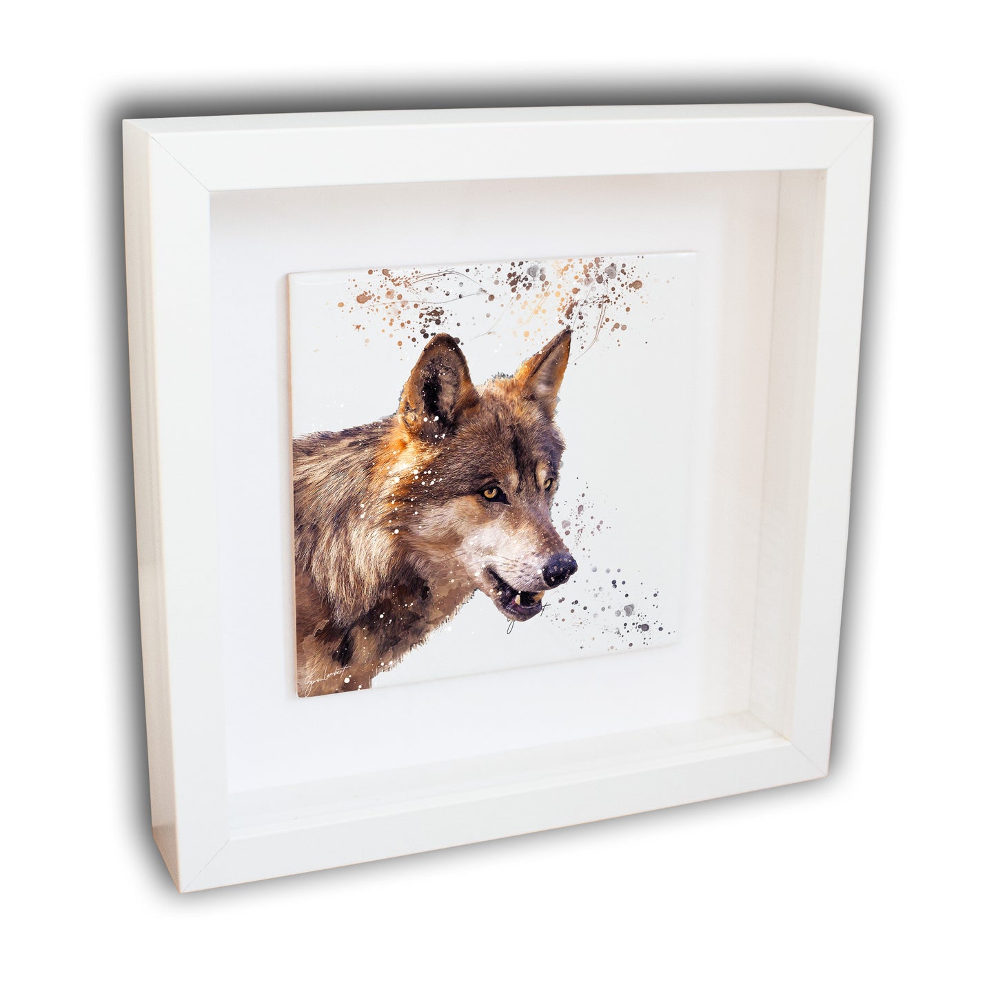 Wolf Portrait Brush Splatter Style Artwork - Framed CERAMIC TILE Art