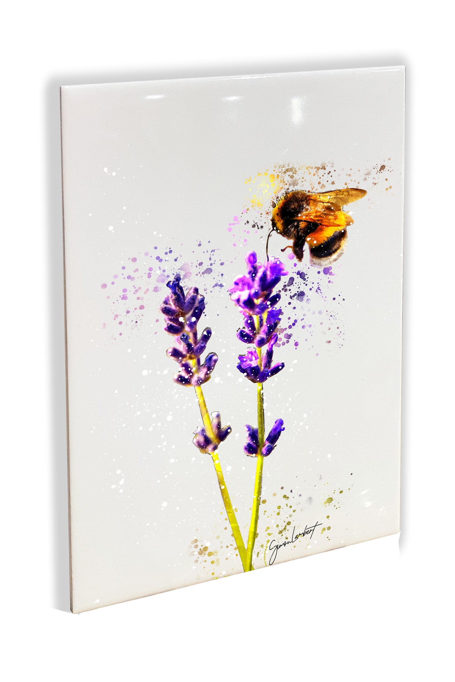 Bumblebee Portrait Brush Splatter Style Artwork - Framed CERAMIC TILE Art