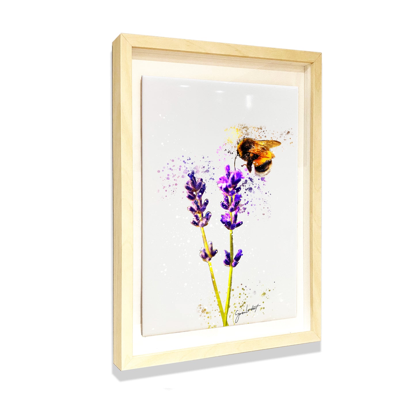 Bumblebee Portrait Brush Splatter Style Artwork - Framed CERAMIC TILE Art